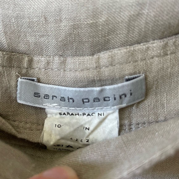 Sarah Pacini Oatmeal Beige Linen Harem Wide Leg Designer Pants with Sash Belt M - Picture 8 of 12